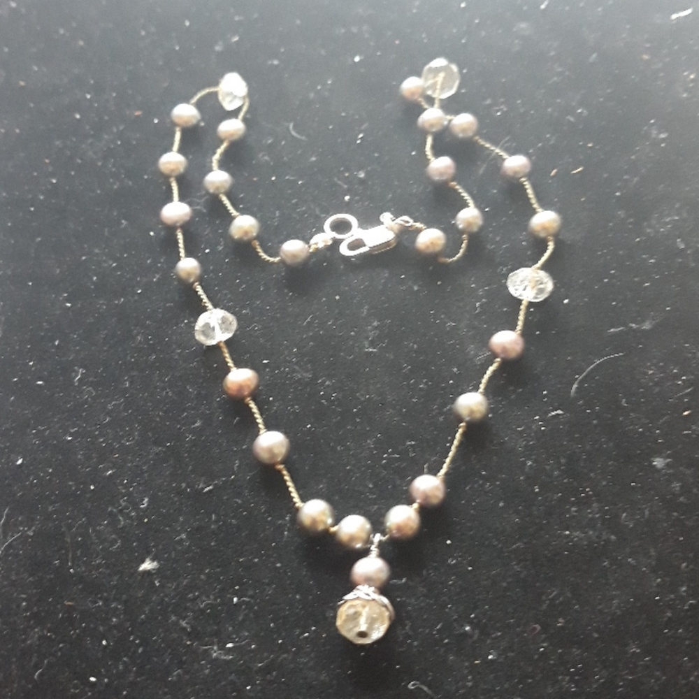 Ladies sterling silver and pearl with  crystal